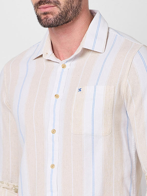 Men Beige Slim Fit Stripe Shirts