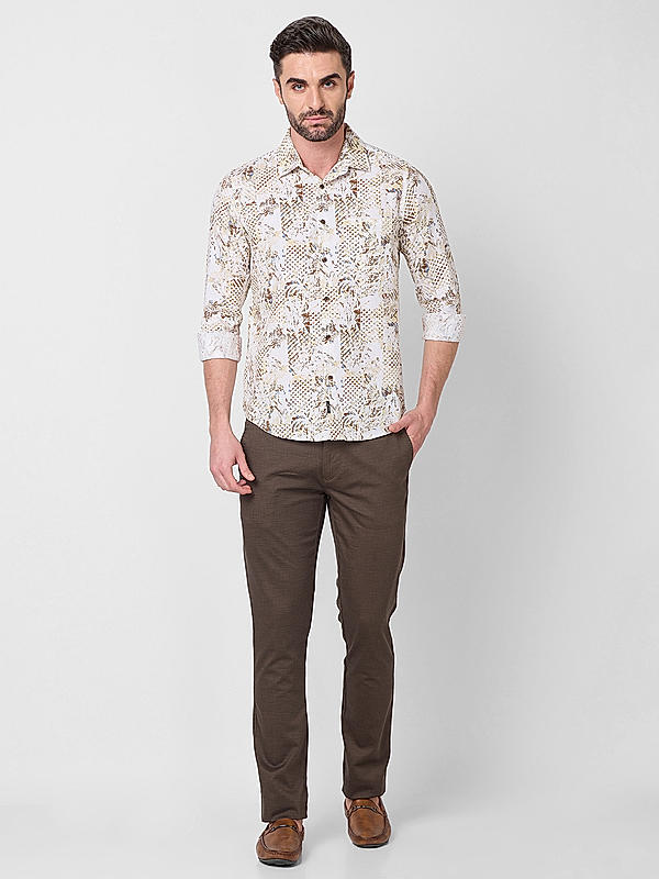 Men Beige Slim Fit Printed Shirts