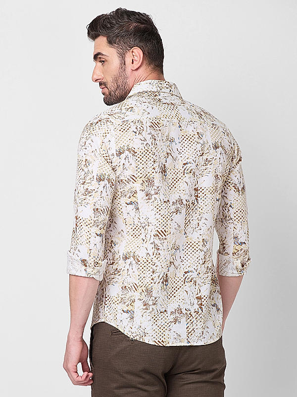 Men Beige Slim Fit Printed Shirts