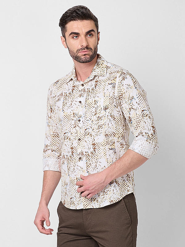 Men Beige Slim Fit Printed Shirts