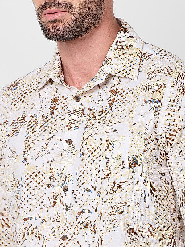 Men Beige Slim Fit Printed Shirts