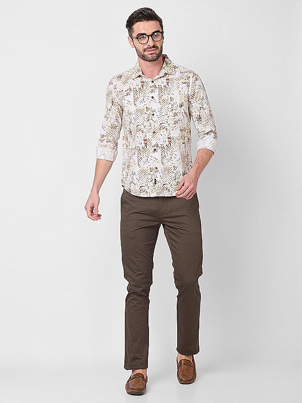 Men Beige Slim Fit Printed Shirts