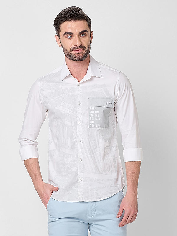 Men White Slim Fit Solid Shirts