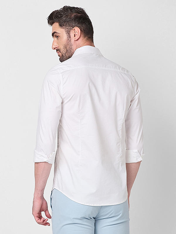 Men White Slim Fit Solid Shirts