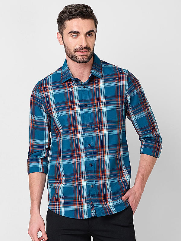 Men Blue Slim Fit Checks Shirts