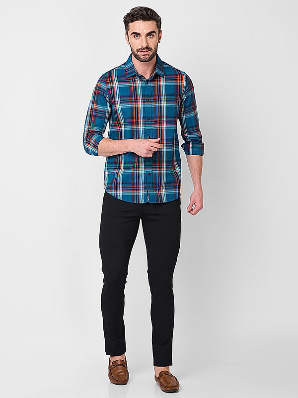 Men Blue Slim Fit Checks Shirts