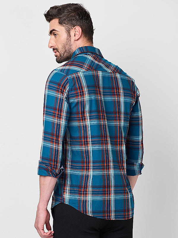 Men Blue Slim Fit Checks Shirts