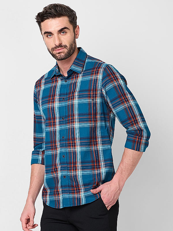 Men Blue Slim Fit Checks Shirts