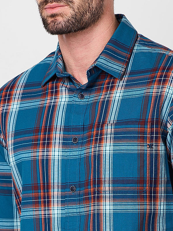 Men Blue Slim Fit Checks Shirts