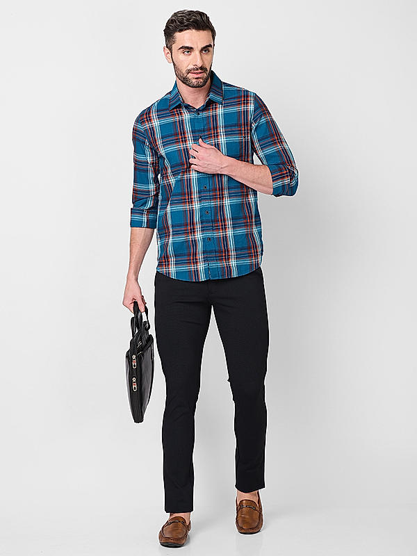 Men Blue Slim Fit Checks Shirts