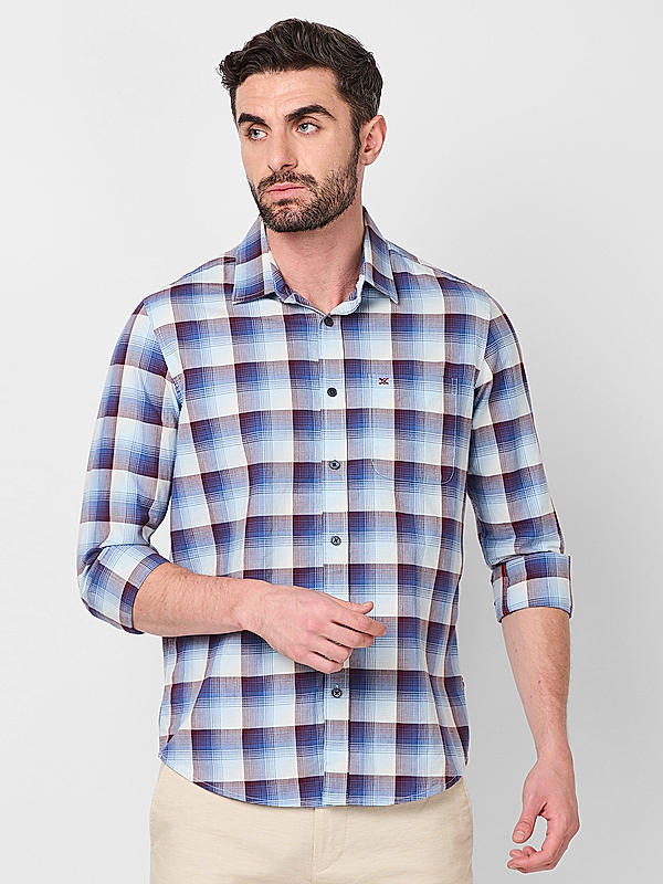 Men Wine Slim Fit Checks Shirts