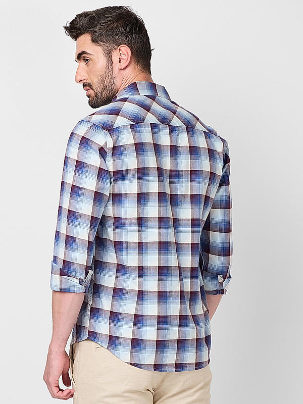 Men Wine Slim Fit Checks Shirts