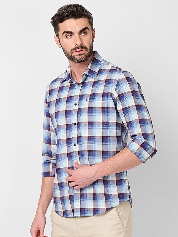 Men Wine Slim Fit Checks Shirts