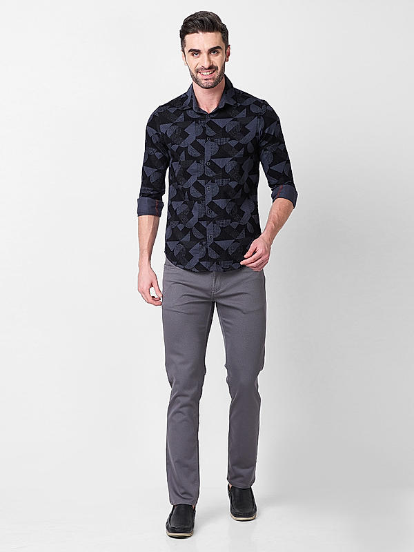 Men Dark Grey Slim Fit Printed Shirts