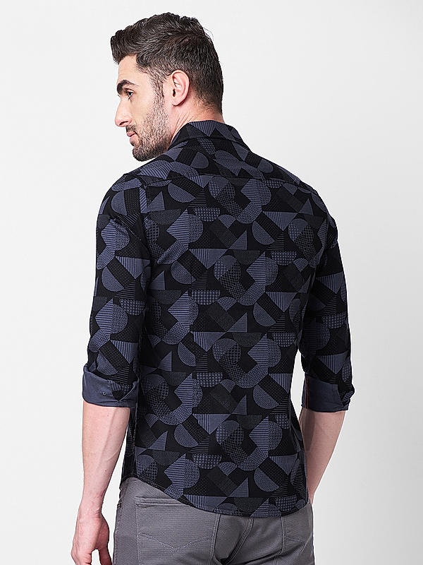 Men Dark Grey Slim Fit Printed Shirts