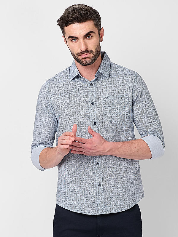 Men Grey Slim Fit Printed Shirts