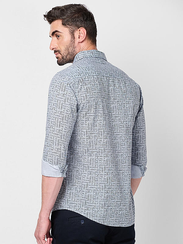 Men Grey Slim Fit Printed Shirts