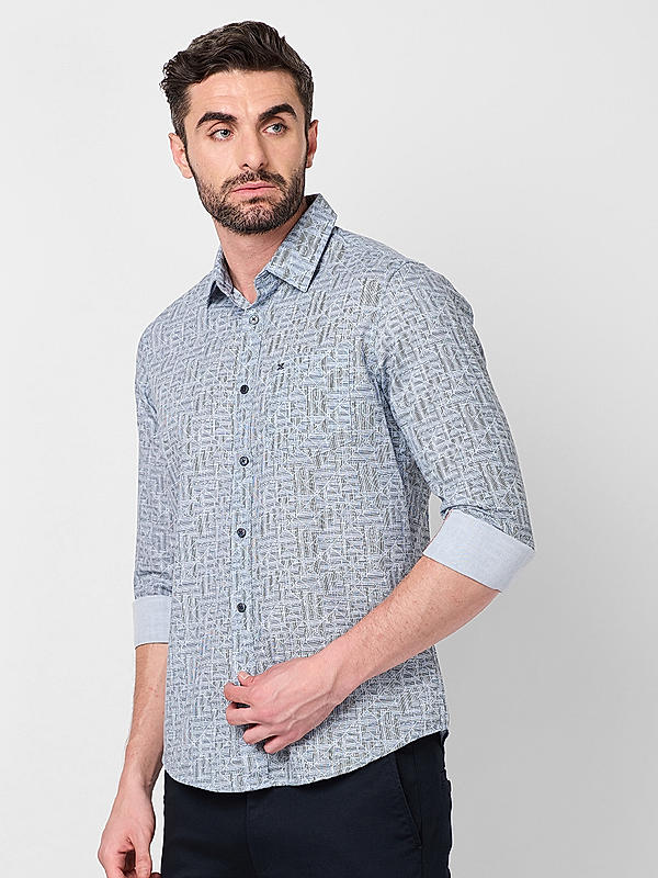 Men Grey Slim Fit Printed Shirts