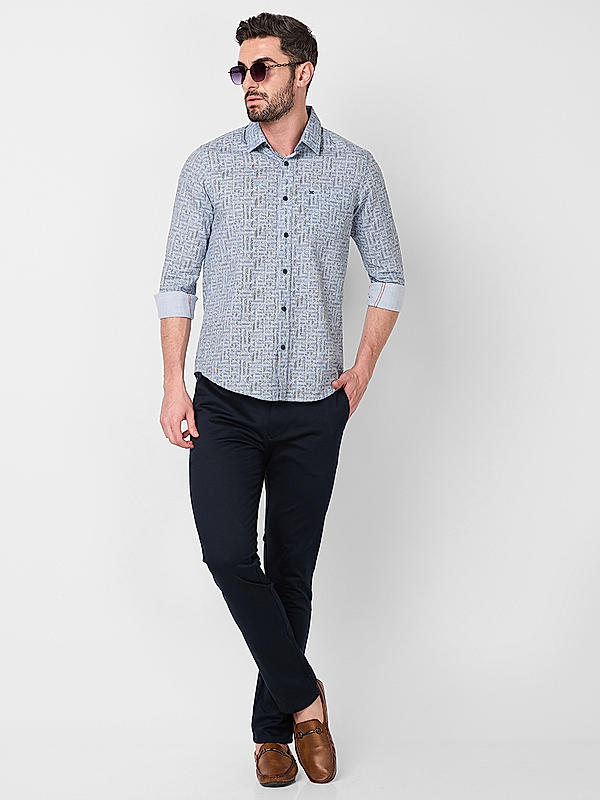 Men Grey Slim Fit Printed Shirts