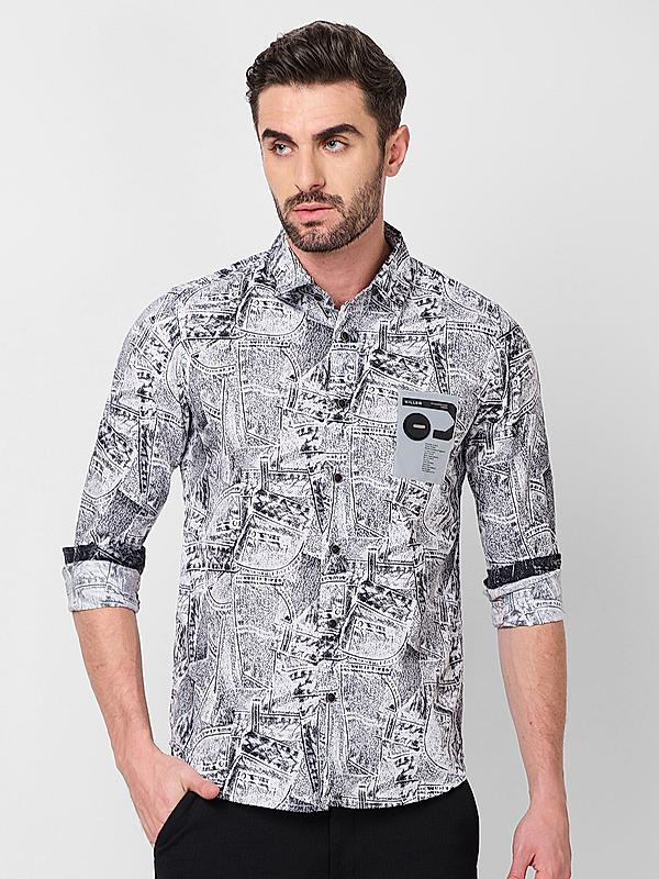 Men White Slim Fit Printed Shirts