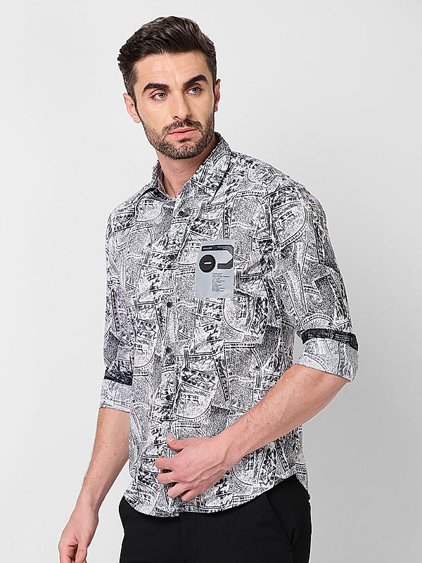 Men White Slim Fit Printed Shirts