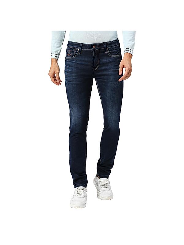 Men Dark Blue Skiny Fit Solid Jeans