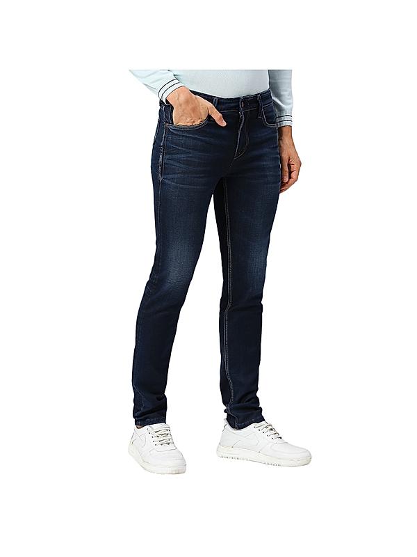 Men Dark Blue Skiny Fit Solid Jeans