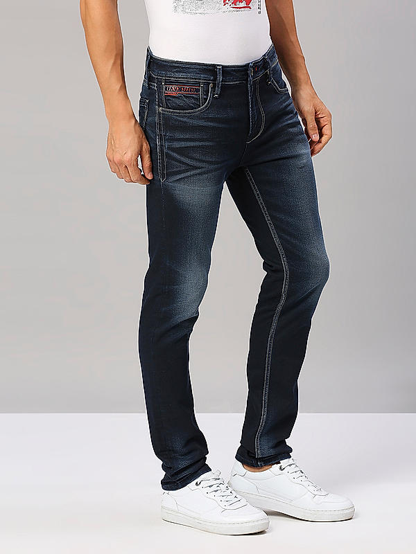 Men Dark Blue Slim Fit Solid Jeans