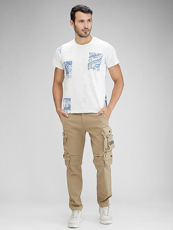 Men Khaki Slim Fit Printed Cargo