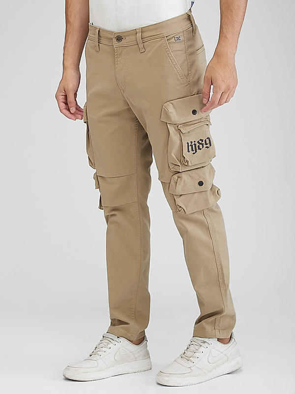 Men Khaki Slim Fit Printed Cargo