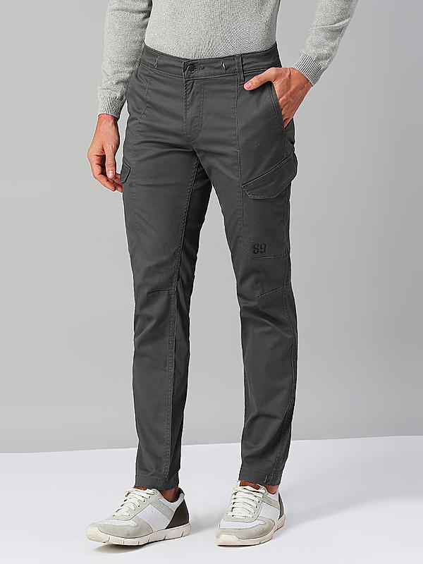 Men Dark Grey Slim Fit Printed Cargo