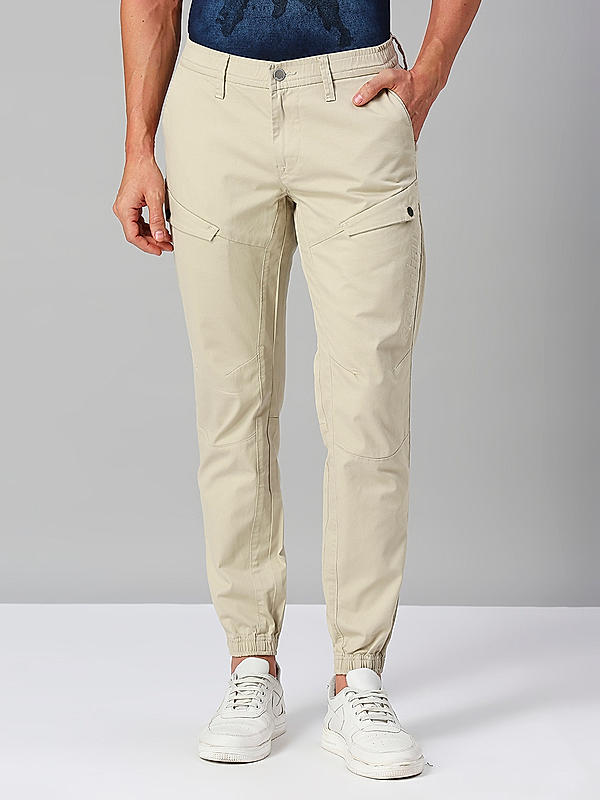 Men Khaki Slim Fit Printed Cargo