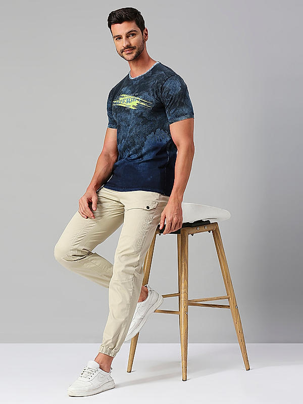 Men Khaki Slim Fit Printed Cargo