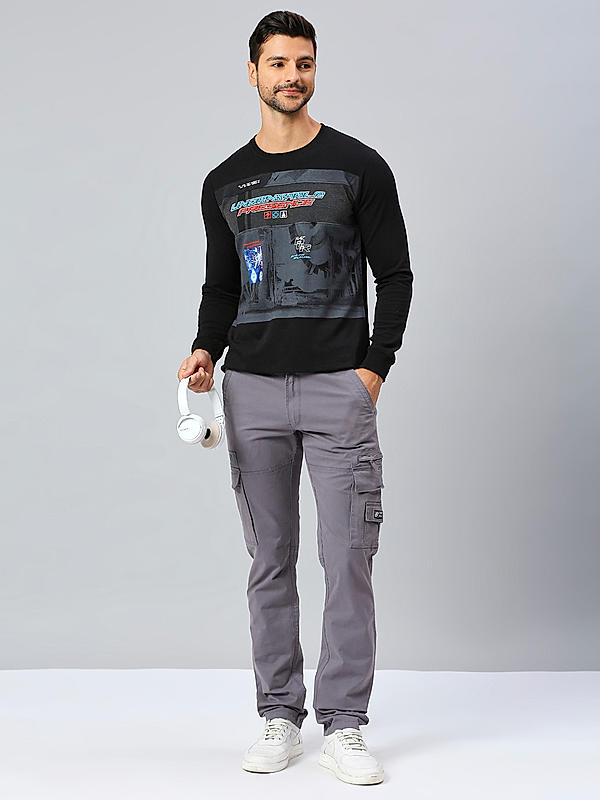 Men Grey Slim Fit Printed Cargo