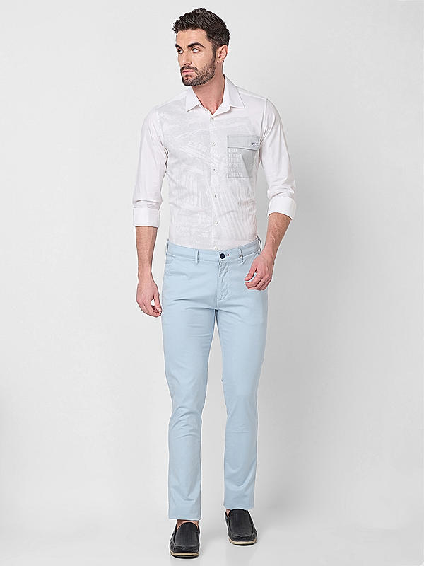 Killer Men Light Blue Slim Fit Solid Casual Trousers