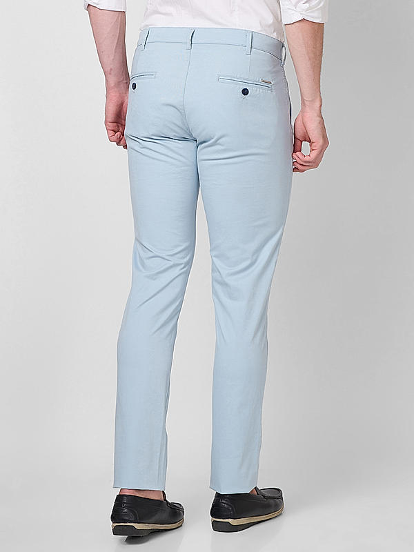 Killer Men Light Blue Slim Fit Solid Casual Trousers