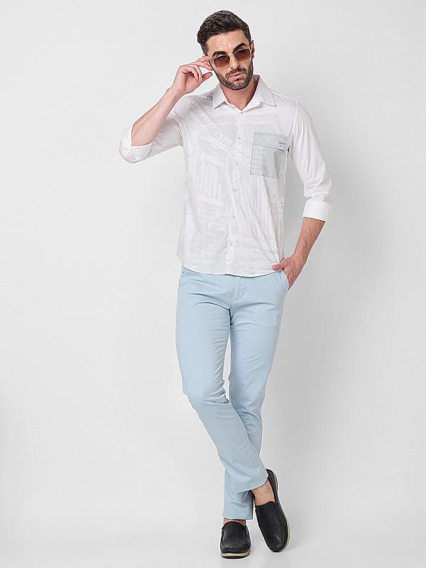 Killer Men Light Blue Slim Fit Solid Casual Trousers