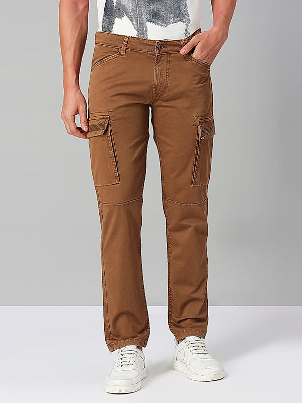 Killer Men Brown Slim Fit Solid Utility Cargo