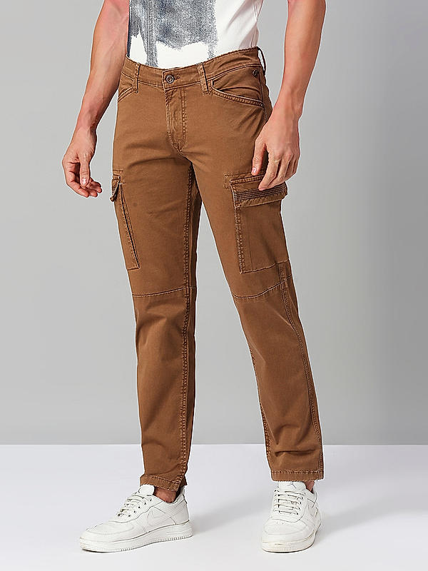 Killer Men Brown Slim Fit Solid Utility Cargo