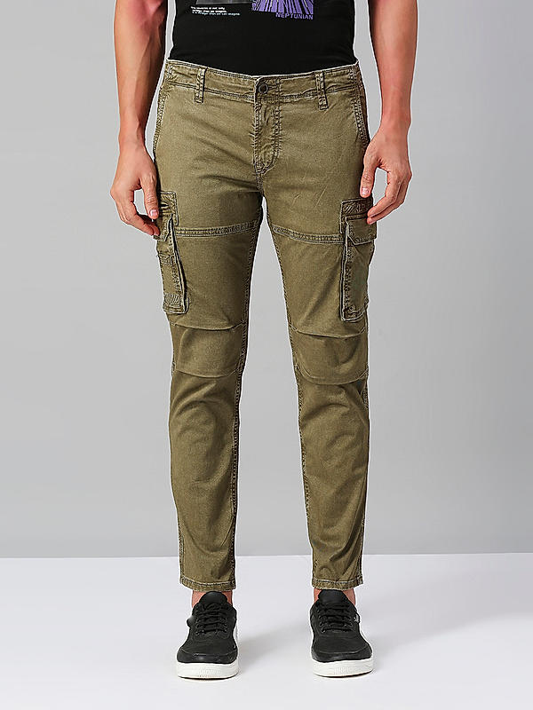 Killer Men Dark Green Slim Fit Solid Utility Cargo