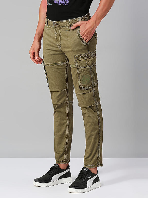 Killer Men Dark Green Slim Fit Solid Utility Cargo