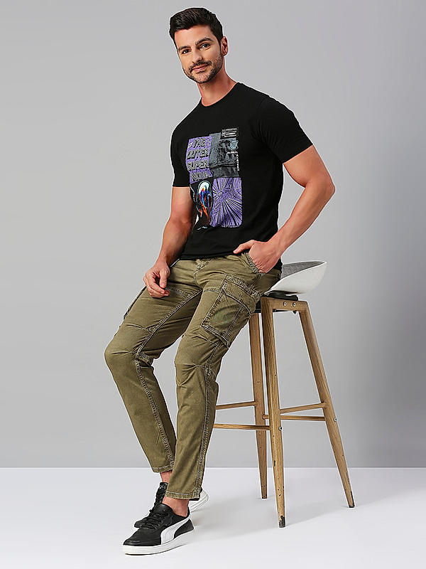 Killer Men Dark Green Slim Fit Solid Utility Cargo