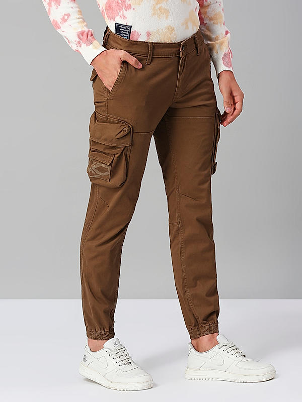 Killer Men Brown Slim Fit Solid Utility Cargo