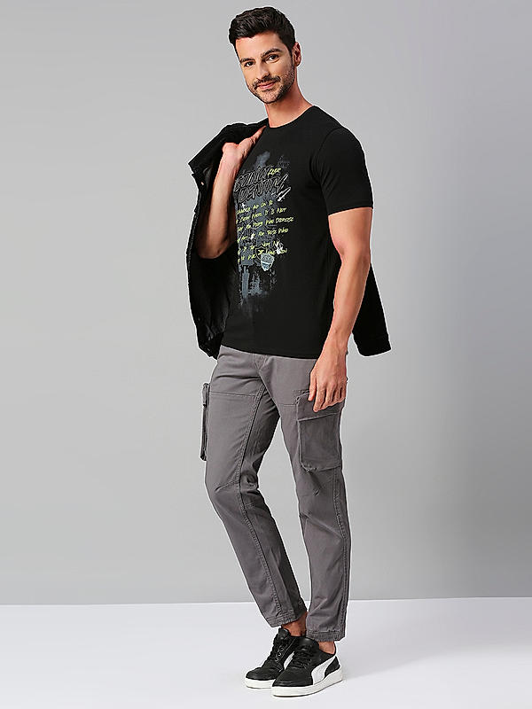 Killer Men Dark Grey Slim Fit Solid Utility Cargo