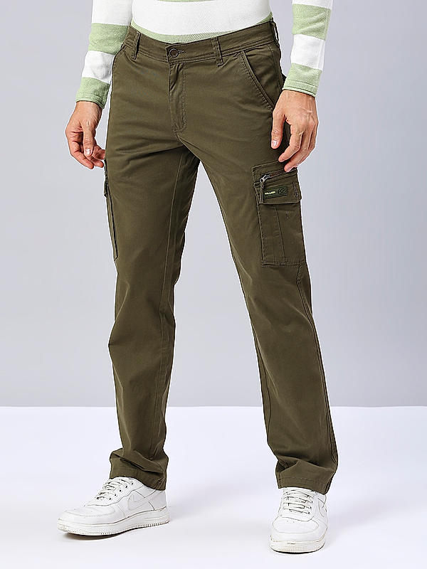 Killer Men Dark Green Slim Fit Solid Utility Cargo