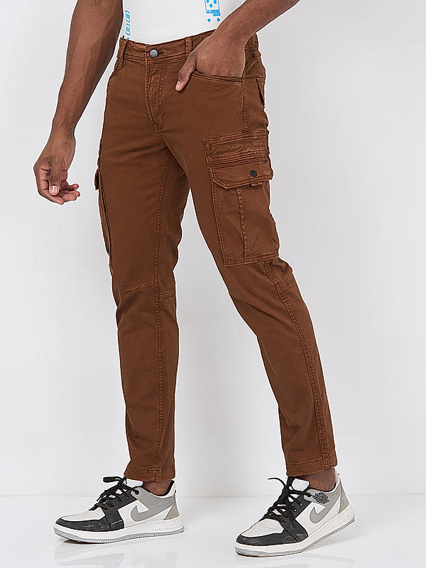 Killer Men Brown Slim Fit Solid Utility Cargo