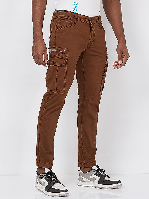 Killer Men Brown Slim Fit Solid Utility Cargo