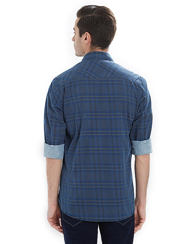 Checkered Blue Color Cotton Slim Fit Shirt