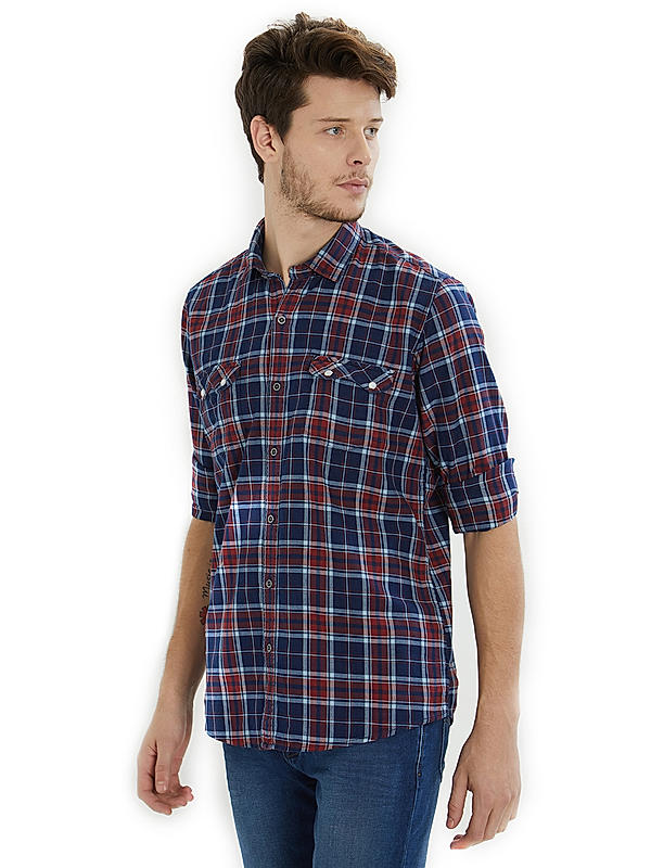 Checkered Blue Color Cotton Slim Fit Shirt