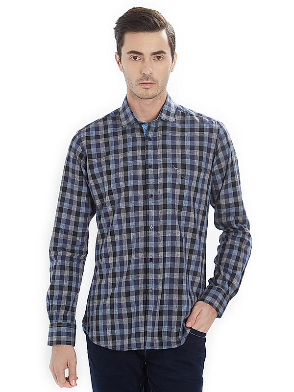 Checkered Blue Color Cotton Slim Fit Shirt